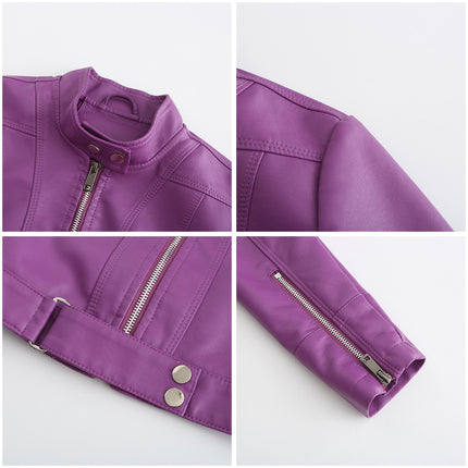Women's Faux Leather PU Jacket Slim Short Motorcycle Jacket with Zipper Pocket Model A