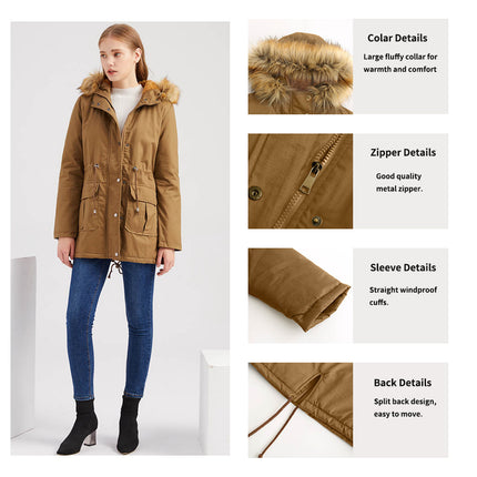 Women's Quilted Winter Coat Warm Puffer Jacket Thicken Parka with Removable Hood