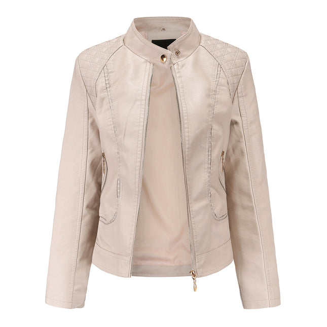 Women's Faux Leather Jacket, Zipper Motorcycle Short PU Motorcycle Outer Slim Jacket
