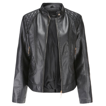 Women's Faux Leather Jacket, Zipper Motorcycle Short PU Motorcycle Outer Slim Jacket