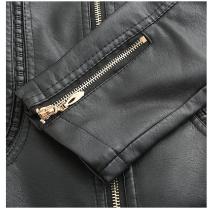 Women's Faux Leather Jacket, Zipper Motorcycle Short PU Motorcycle Outer Slim Jacket