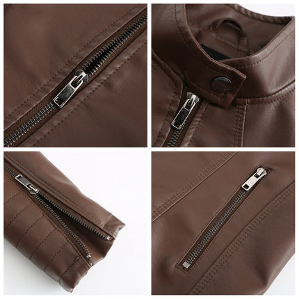 Women's Faux Leather Zipper Motorcycle Short Jacket PU Motorcycle Slim Thin Jacket
