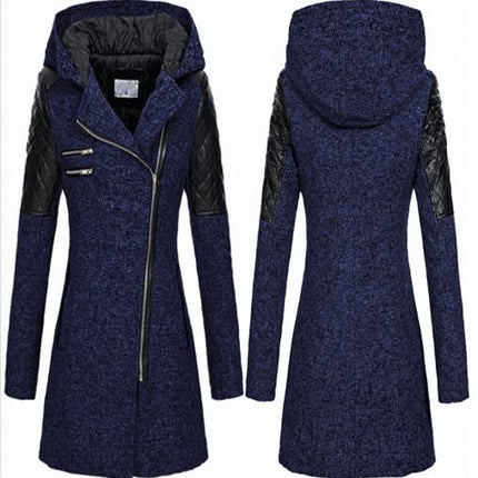 Women's Winter Thickened Cotton Jacket, Warm Coat - Hooded Oblique Zipper Long Ladies Jacket 1
