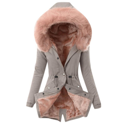 Women's Winter Coat Thickened Parker Coat With Fur Collar Hood Warm Snow Jacket Model E