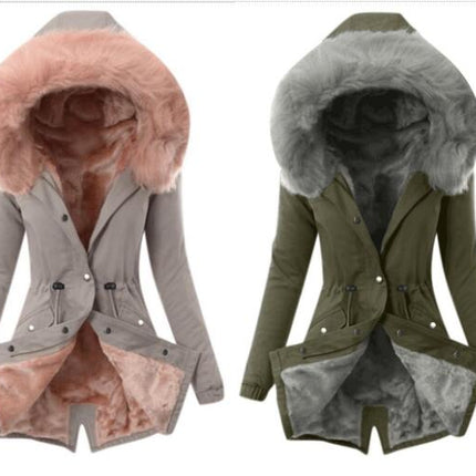 Women's Winter Coat Thickened Parker Coat With Fur Collar Hood Warm Snow Jacket Model E