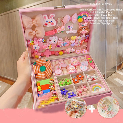 Girls Hair Accessory Set-with Double Jewelry Box-Includes Cute Cartoon Animal Hair Clips, Flower Hair Band Hair Rope