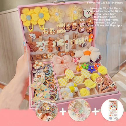 Girls Hair Accessory Set-with Double Jewelry Box-Includes Cute Cartoon Animal Hair Clips, Flower Hair Band Hair Rope