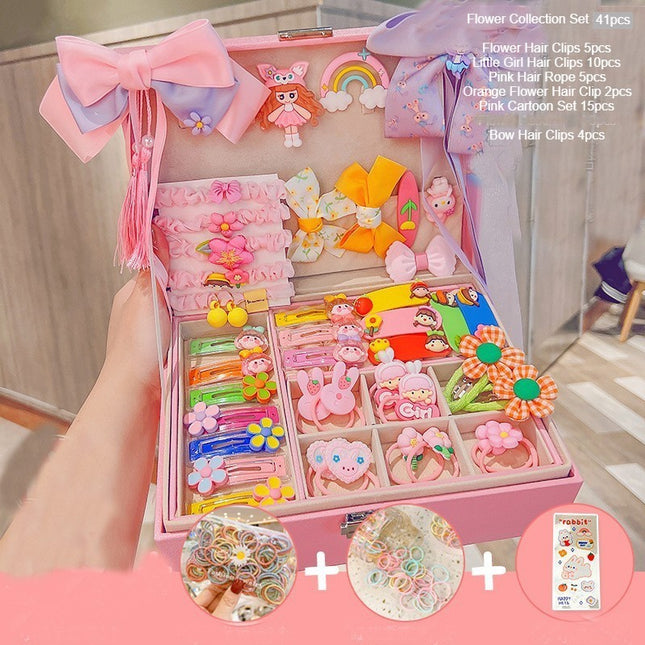 Girls Hair Accessory Set-with Double Jewelry Box-Includes Cute Cartoon Animal Hair Clips, Flower Hair Band Hair Rope