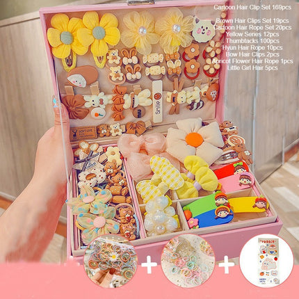 Girls Hair Accessory Set-with Double Jewelry Box-Includes Cute Cartoon Animal Hair Clips, Flower Hair Band Hair Rope