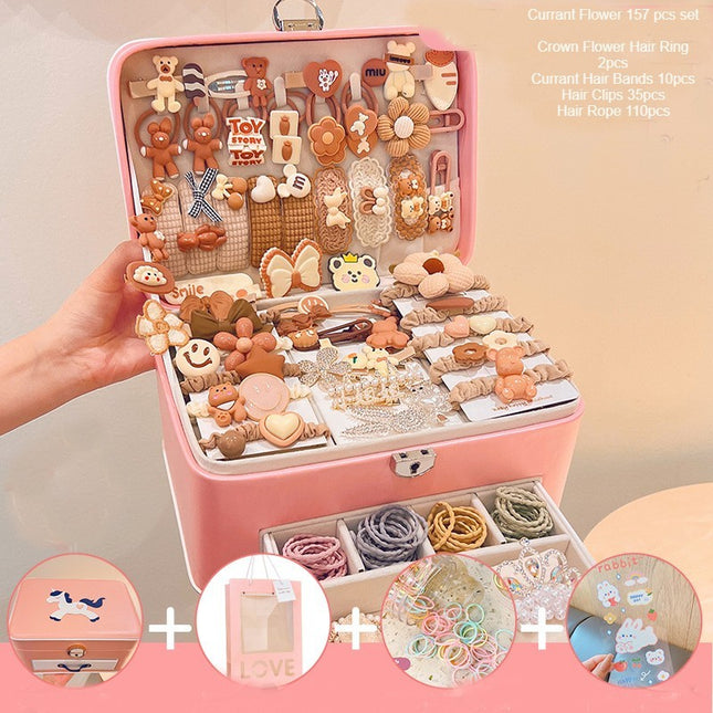 2 Layers Hair Accessories Gift Box Baby Headband Bow Clips Girls Elastic Metal Clips Suitable for Girls Aged 4-12