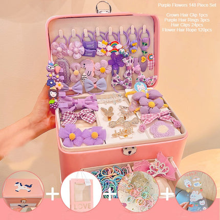 2 Layers Hair Accessories Gift Box Baby Headband Bow Clips Girls Elastic Metal Clips Suitable for Girls Aged 4-12