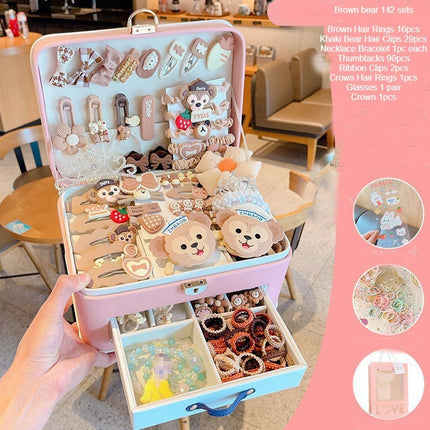 2 Layers Hair Accessories Gift Box Baby Headband Bow Clips Girls Elastic Metal Clips Suitable for Girls Aged 4-12