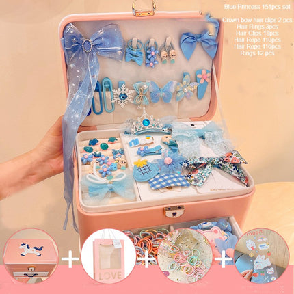 2 Layers Hair Accessories Gift Box Baby Headband Bow Clips Girls Elastic Metal Clips Suitable for Girls Aged 4-12