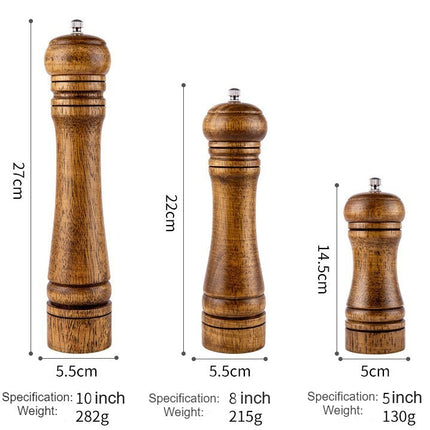 Pepper Mill Oak Pepper Mill Refillable Pepper Mill with Ceramic Grinding Mechanism, Adjustable Coarse and Fine