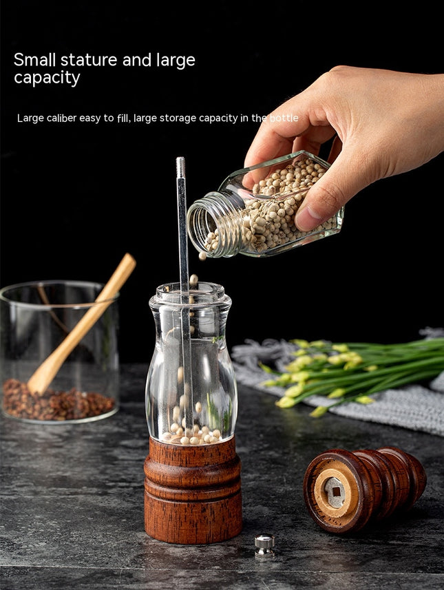 Wooden Pepper Grinder, Manual Salt and Pepper Grinder, with Visual Window Adjustable