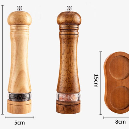 Pepper Grinder Set, Wooden Salt and Pepper Mills with Adjustable Coarseness, Refillable Manual Pepper Mill Grinder for Home Cook