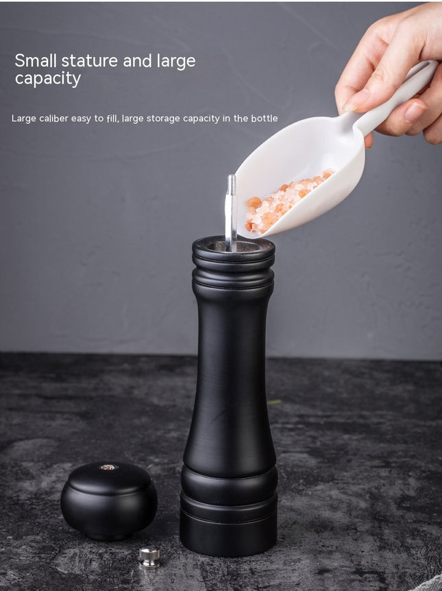 Salt and Pepper Grinder Single, Rubberwood Pepper Grinder, Matte Black, Pepper Shaker with Ceramic Core