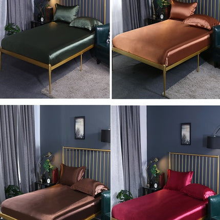 Imitation Silk Satin Fitted Sheet Pure Color Silky Smooth Silk Bed Sheet Super Soft Luxury Bed Sheet Gorgeous Smooth Bed Cover