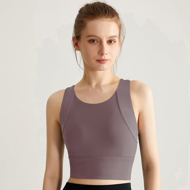Women's High Neck Long Sports Bra Built-in Bra High Neck Corset Top Back Tank Top Removable Padded Yoga Top