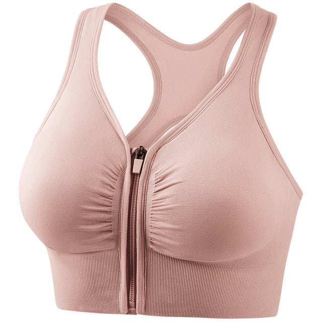 Anti-shock gathered large size running yoga fitness sports bra hollow back front zipper sports underwear female