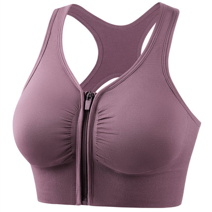 Anti-shock gathered large size running yoga fitness sports bra hollow back front zipper sports underwear female