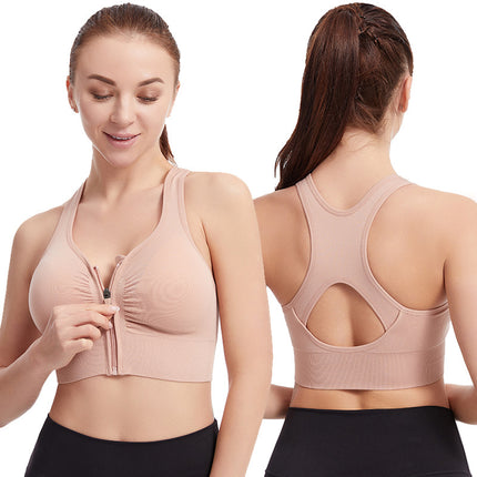 Anti-shock gathered large size running yoga fitness sports bra hollow back front zipper sports underwear female