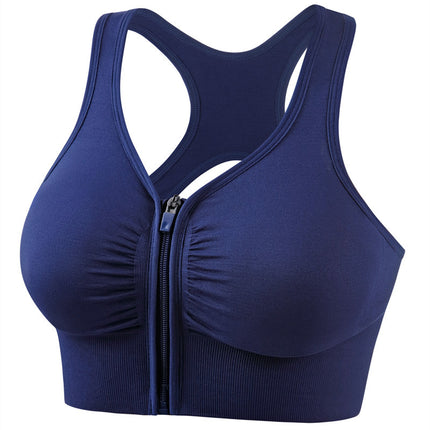 Anti-shock gathered large size running yoga fitness sports bra hollow back front zipper sports underwear female