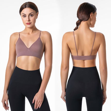 Women's triangle cup removable padded non-steel ring bra deep V character triangle cup non-marking bra