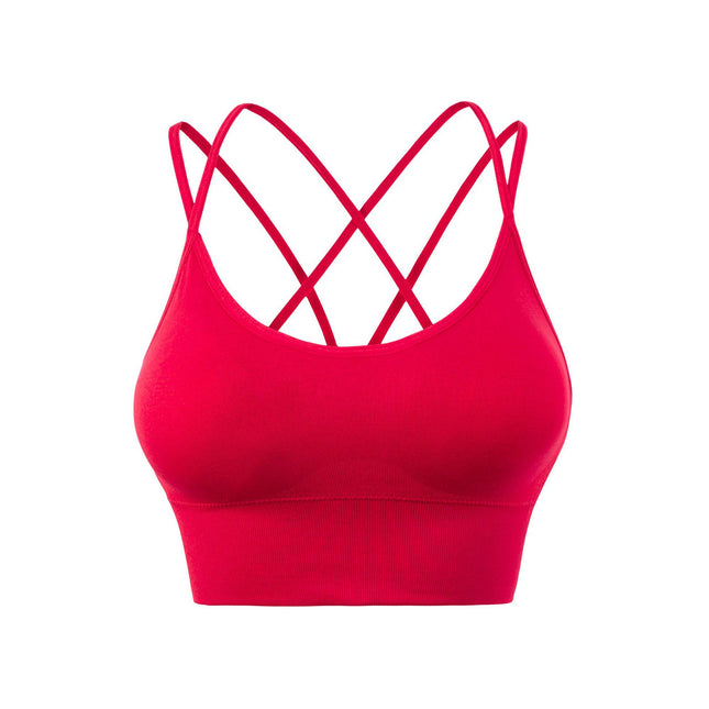 Spaghetti straps cross back yoga sports bra quick dry shockproof running fitness sports underwear Europe and the United States large size bra