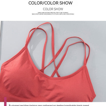 Spaghetti straps cross back yoga sports bra quick dry shockproof running fitness sports underwear Europe and the United States large size bra
