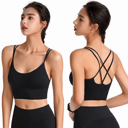 Spaghetti straps cross back yoga sports bra quick dry shockproof running fitness sports underwear Europe and the United States large size bra