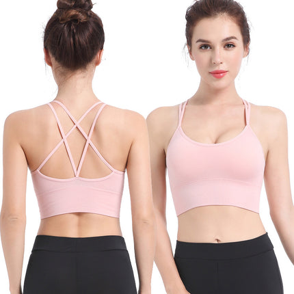 Spaghetti straps cross back yoga sports bra quick dry shockproof running fitness sports underwear Europe and the United States large size bra