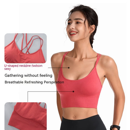 Spaghetti straps cross back yoga sports bra quick dry shockproof running fitness sports underwear Europe and the United States large size bra