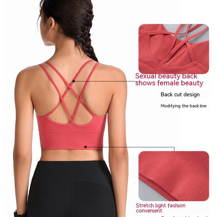 Spaghetti straps cross back yoga sports bra quick dry shockproof running fitness sports underwear Europe and the United States large size bra