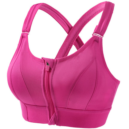 Women's Adjustable Front Zipper Sports Bra Yoga Running High Strength Shockproof Tank Top Non-Steel Ring Cross Strap Underwear