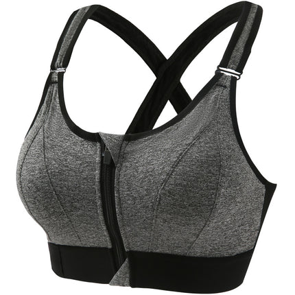 Women's Adjustable Front Zipper Sports Bra Yoga Running High Strength Shockproof Tank Top Non-Steel Ring Cross Strap Underwear