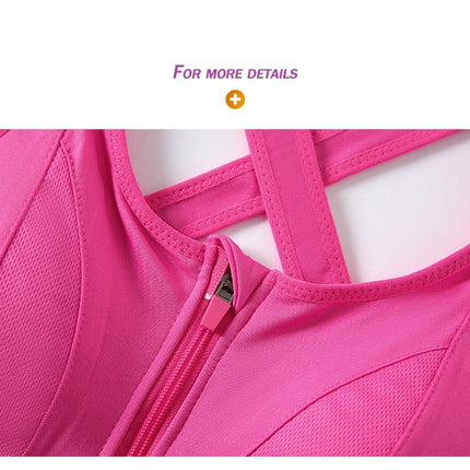 Women's Adjustable Front Zipper Sports Bra Yoga Running High Strength Shockproof Tank Top Non-Steel Ring Cross Strap Underwear