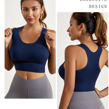 Women's Sports Bra Running Shockproof Gathering Non-Steel Ring Sports Underwear Fitness Yoga Tank Top Impact Support Strappy Seamless Fitness Sports Underwear