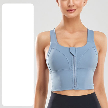 Ladies Wide Strap Zipper Sports Underwear Women High Impact Zipper Type Shockproof Running Gathering Yoga Clothing Shockproof Bra