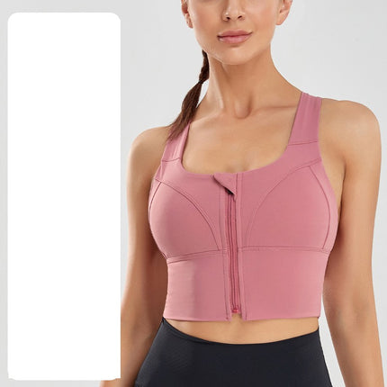 Ladies Wide Strap Zipper Sports Underwear Women High Impact Zipper Type Shockproof Running Gathering Yoga Clothing Shockproof Bra