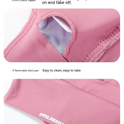 Ladies Wide Strap Zipper Sports Underwear Women High Impact Zipper Type Shockproof Running Gathering Yoga Clothing Shockproof Bra