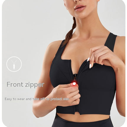 Ladies Wide Strap Zipper Sports Underwear Women High Impact Zipper Type Shockproof Running Gathering Yoga Clothing Shockproof Bra