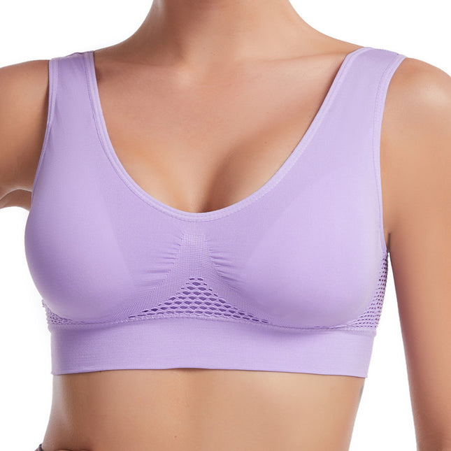 Women's non-steel ring hollow mesh breathable sports bra Shockproof yoga running underwear