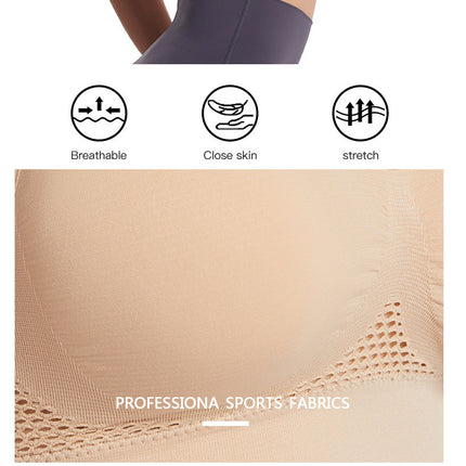 Women's non-steel ring hollow mesh breathable sports bra Shockproof yoga running underwear