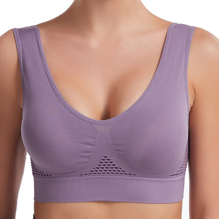 Women's non-steel ring hollow mesh breathable sports bra Shockproof yoga running underwear