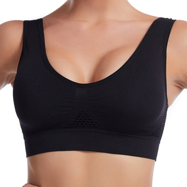 Women's non-steel ring hollow mesh breathable sports bra Shockproof yoga running underwear