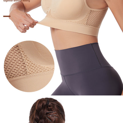Women's non-steel ring hollow mesh breathable sports bra Shockproof yoga running underwear