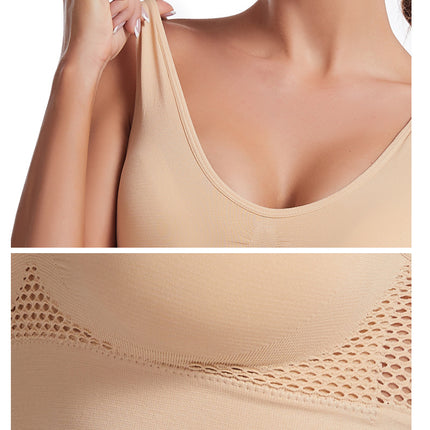 Women's non-steel ring hollow mesh breathable sports bra Shockproof yoga running underwear