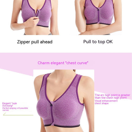Women's front zipper sports bra professional shockproof breathable non-steel ring running tank top yoga sports underwear female