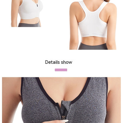 Women's front zipper sports bra professional shockproof breathable non-steel ring running tank top yoga sports underwear female